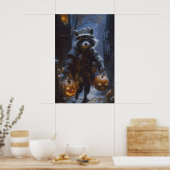 Süßes oder Saures Waschbär mit Kürbislaternen Poster (Küche)