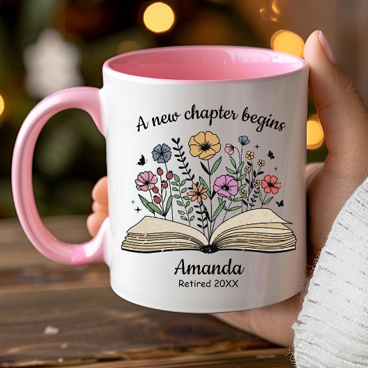 Süßes offenes Buch Blumen Kollege Ruhestand indivi Tasse