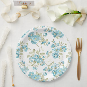 Süßes Olivgrün Aqua Türkis Floral Wasserfarbe Pappteller