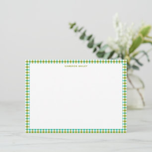 Süßes Olivgrün Türkis Gingham Karo Personalisiert Mitteilungskarte