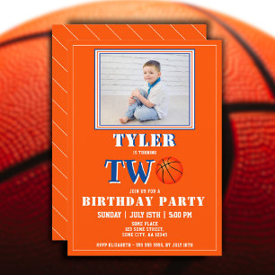 Süßes orange Basketball-Foto zum 2. Geburtstag Einladung