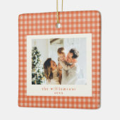 Süßes orangefarbenes Gingham-Karo-Design mit indiv Keramikornament (Links)