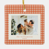 Süßes orangefarbenes Gingham-Karo-Design mit indiv Keramikornament (Vorderseite)