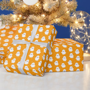 Süßes Oranges Geister-Muster – Halloween-Design Geschenkpapier