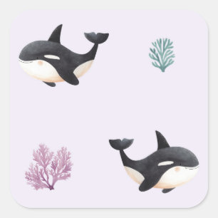 Süßes Orca-Wal-Muster Ozean Meer Leben Kinderzimme Quadratischer Aufkleber