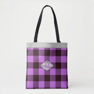 Süßes Orchidee-Tartan-Metall-Monogramm-Name-Lehrer Tasche