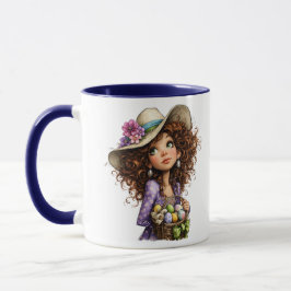 Süßes Oster Mädchen mit Eiern Frühjahrs Kunst Tasse