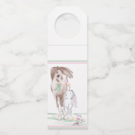 süsses Osterbild mit Pferd und Hase, Partyzubehör Flaschenanhänger