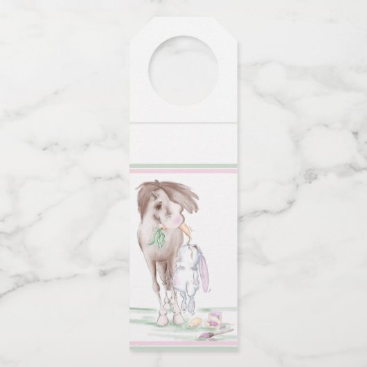 süsses Osterbild mit Pferd und Hase, Partyzubehör Flaschenanhänger (Vorderseite)