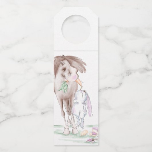 süsses Osterbild mit Pferd und Hase, Partyzubehör Flaschenanhänger (Rückseite)