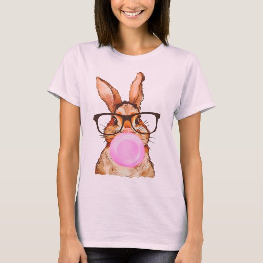 Süßes Osterhasen-Grafik-Print Hellrosa T-Shirt (Vorderseite)