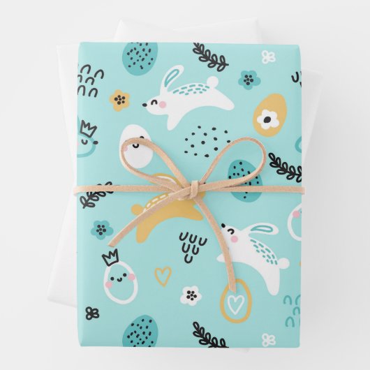 Süßes Osterhasen-Muster Kawaii Kaninchen Eier Geschenkpapier Set (Beispiel)