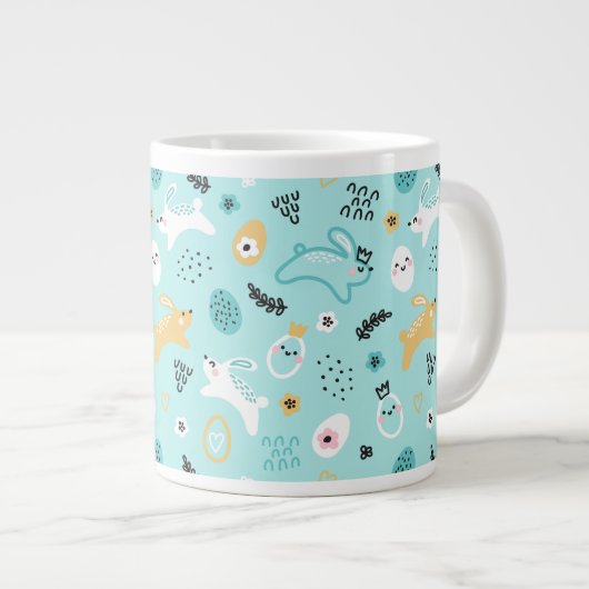 Süßes Osterhasen-Muster Kawaii-Kaninchen Eier Jumbo-Tasse (Vorderseite Rechts)