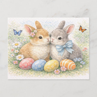 Süßes Osterhasen-Paar Wasserfarben-Postkarte Feiertagspostkarte
