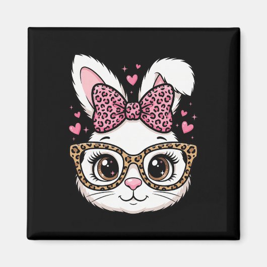 Süßes Osterhasengesicht Leopard Bogen Sonnenbrille Magnet (Vorne)
