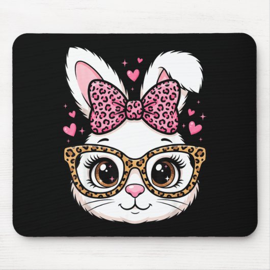Süßes Osterhasengesicht Leopard Bogen Sonnenbrille Mousepad (Vorne)