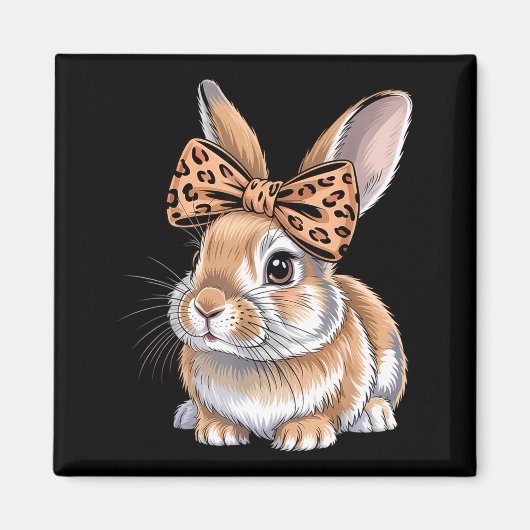 Süßes Osterhasengesicht Schleife Leopard Kaninchen Magnet (Vorne)