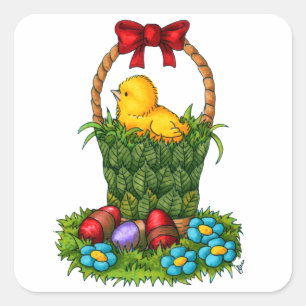 Süßes Osterhuhn Quadratischer Aufkleber