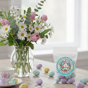 Süßes Osterkörbchen mit Häschen Frühlingsflorale Runder Aufkleber