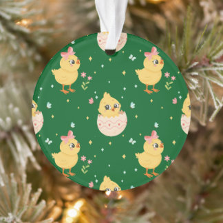 Süßes Osterküken mit rosa Schleife nahtloses Muste Ornament