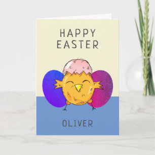 Süßes Osterküken und Eier Frohe Ostern Feiertagskarte