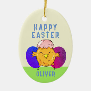 Süßes Osterküken und Eier Frohe Ostern Keramik Ornament