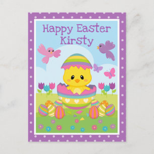 Süßes Osterküken und Schokoladeneier Ostern Postkarte