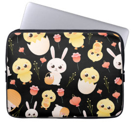 Süßes Ostern-Hühnchen- und -Hasen-Nahtlosmuster Laptopschutzhülle