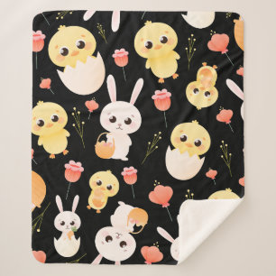 Süßes Ostern-Küken- und Hasen-Nahtlosmuster Sherpadecke