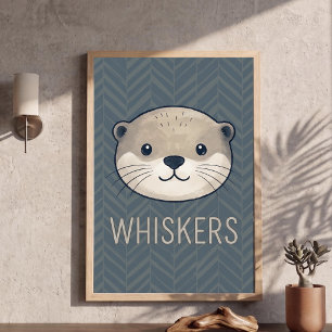 Süßes Otter-Gesicht-Schnurrhaare-Typografie-Nurser Poster