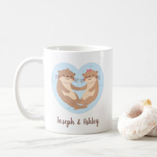 Süßes Otter-Paar Händchen Haltend Personalisiert Kaffeetasse
