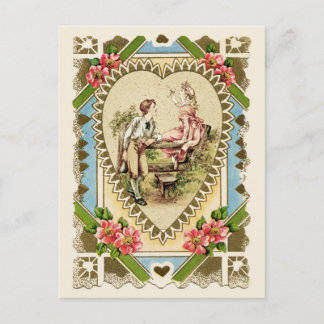 Süßes Paar im Herzrahmen Vintage-Reproduktion Postkarte