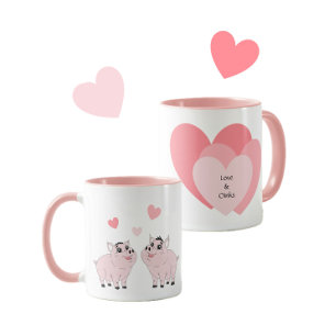 Süßes Paar rosa Schweinchen Tasse
