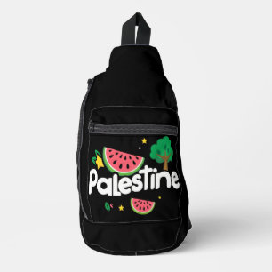 Süßes Palästina-Wort umgeben von Wassermelonen-Bau Crossbody Bag