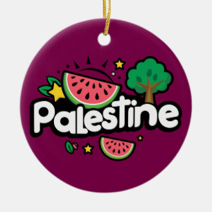 Süßes Palästina-Wort umgeben von Wassermelonen-Bau Keramik Ornament