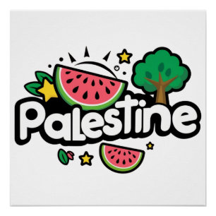 Süßes Palästina-Wort umgeben von Wassermelonen-Bau Poster