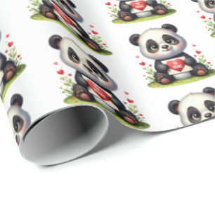 Süßes Panda-Bärchen-Valentins-Fliesenmuster Geschenkpapier