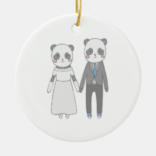 Süßes Panda-Hochzeitspaar – Kawaii Braut & Bräutig Keramik Ornament