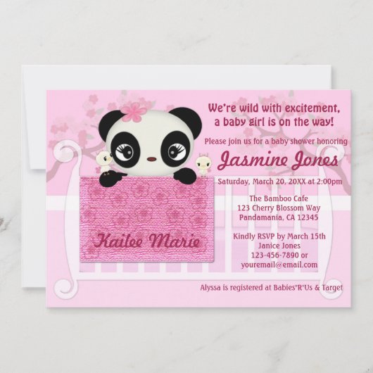 Süßes PANDA Mädchen-Babyparty-Einladungs-Rosa Einladung (Vorderseite)