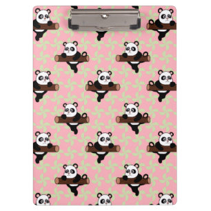 Süßes Panda-Muster auf Rosa – Kawaii nahtlos  Klemmbrett