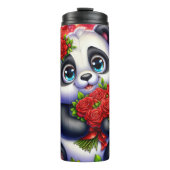 Süßes Panda-Rotes-Rosen-Sträußerbinde Thermosbecher (Vorderseite)