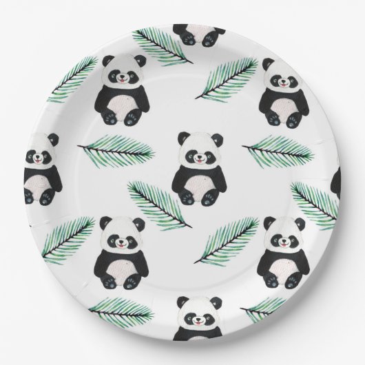 Süßes Panda- und Palmblattmuster Pappteller (Vorderseite)