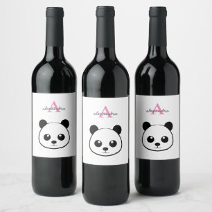 Süßes Panda-Weinetikett – Individuelles Monogramm- Weinetikett