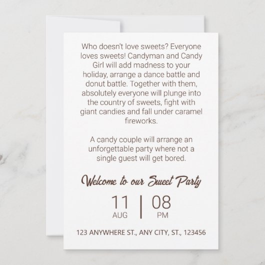 Süßes Party. Originelle Einladung. Save The Date (Rückseite)