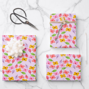Süßes Pastell-Blumenmuster Rosa Weiblich Geschenkpapier Set