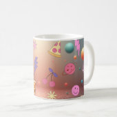 Süßes Pastell-Doodle-Muster Pizza Kirsche Smiley Kaffeetasse (VorderseiteRechts)