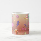 Süßes Pastell-Doodle-Muster Pizza Kirsche Smiley Kaffeetasse (Mittel)