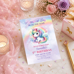 Süßes Pastell-Einhorn-Mädchen Geburtstag Magischer Einladung