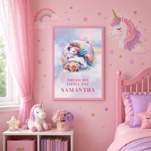 Süßes Pastell-Einhorn Magischer Tag Mädchen Geburt Poster