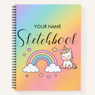 Süßes Pastell-Einhorn-Regenbogen Individueller Nam Notizblock